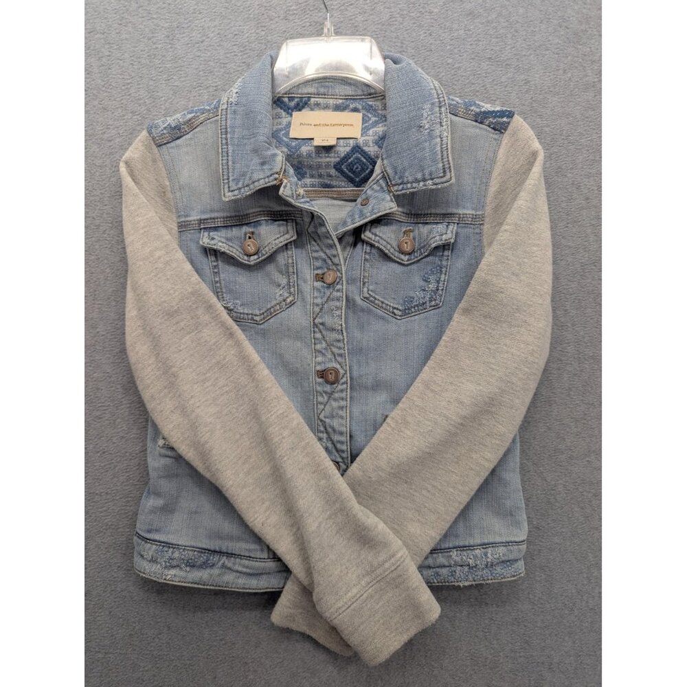 Pilcro and the Letterpress Jacket Womens Small Blue Denim Gray Knit Hooded Boho
